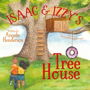 Children's book cover of kids running toward tree house