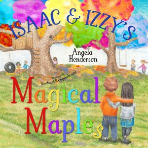 children's book cover of kids with rainbow trees
