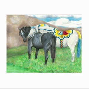dala horse hugging a blue roan
