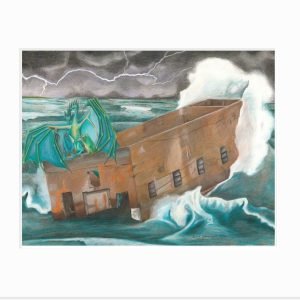 Matted print of a dragon sheltering her young during a storm on Lake Superior on the walls of the ice house of Uncle Harvey's Mausoleum in Duluth, MN