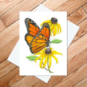 Greeting card of a monarch butterfly on a black-eyed susan flower