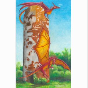 giclee print of two dragons hunting seagulls from the ruins of the Minnesota Point Lighthouse