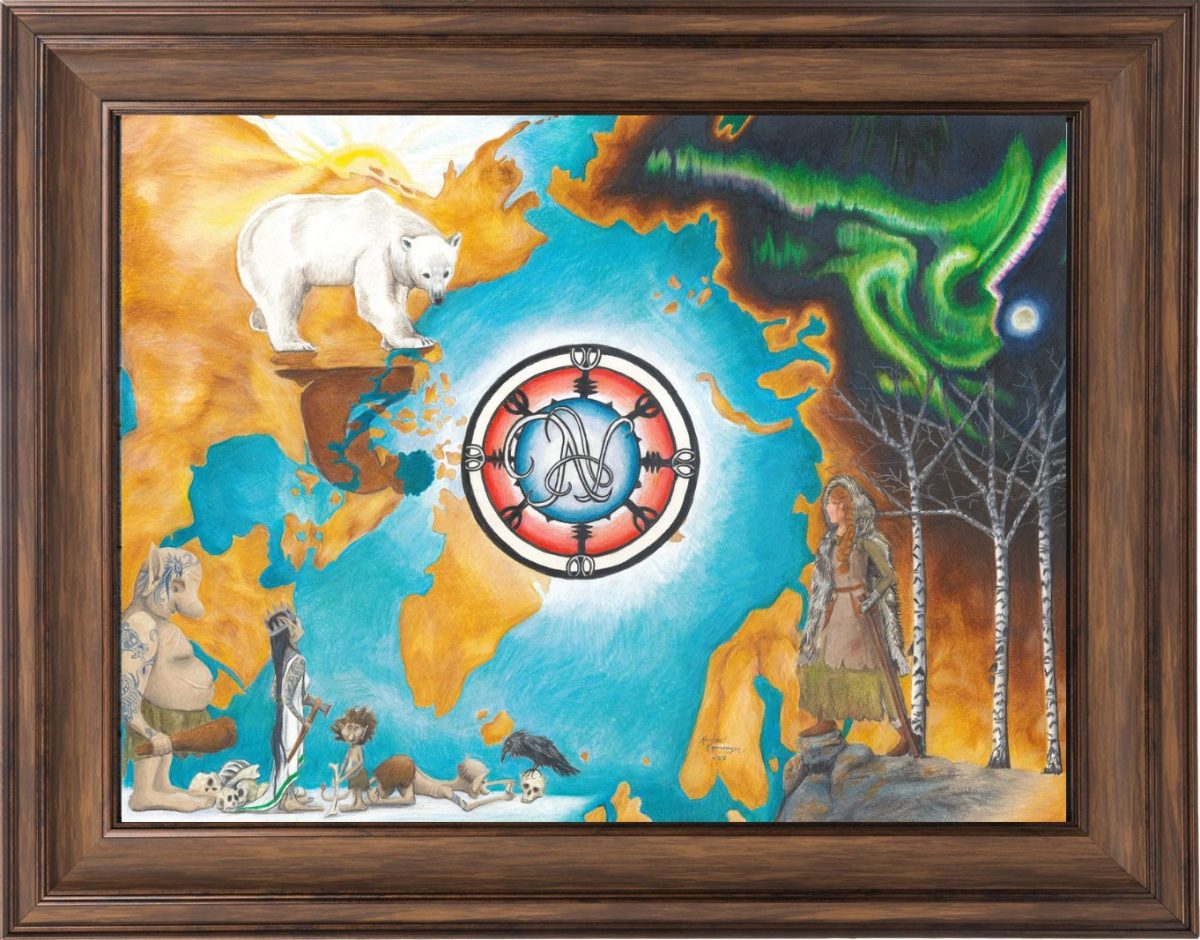 Framed original colored pencil drawing of Scandinavian fairy tale East of the Sun, West of the Moon