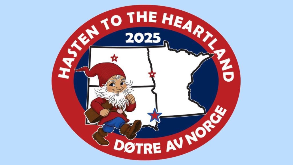 A gnome travels across North and South Dakota and Minnesota announcing the Daughters of Norway Convention 2025