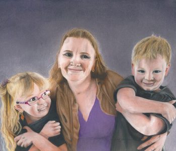 Colored pencil portrait of mom and kids