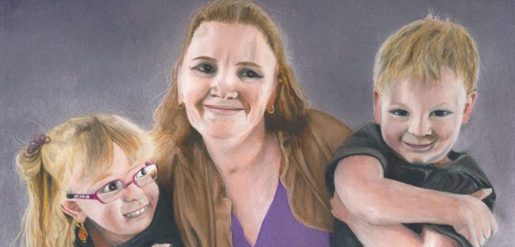 Colored pencil portrait of mom and kids
